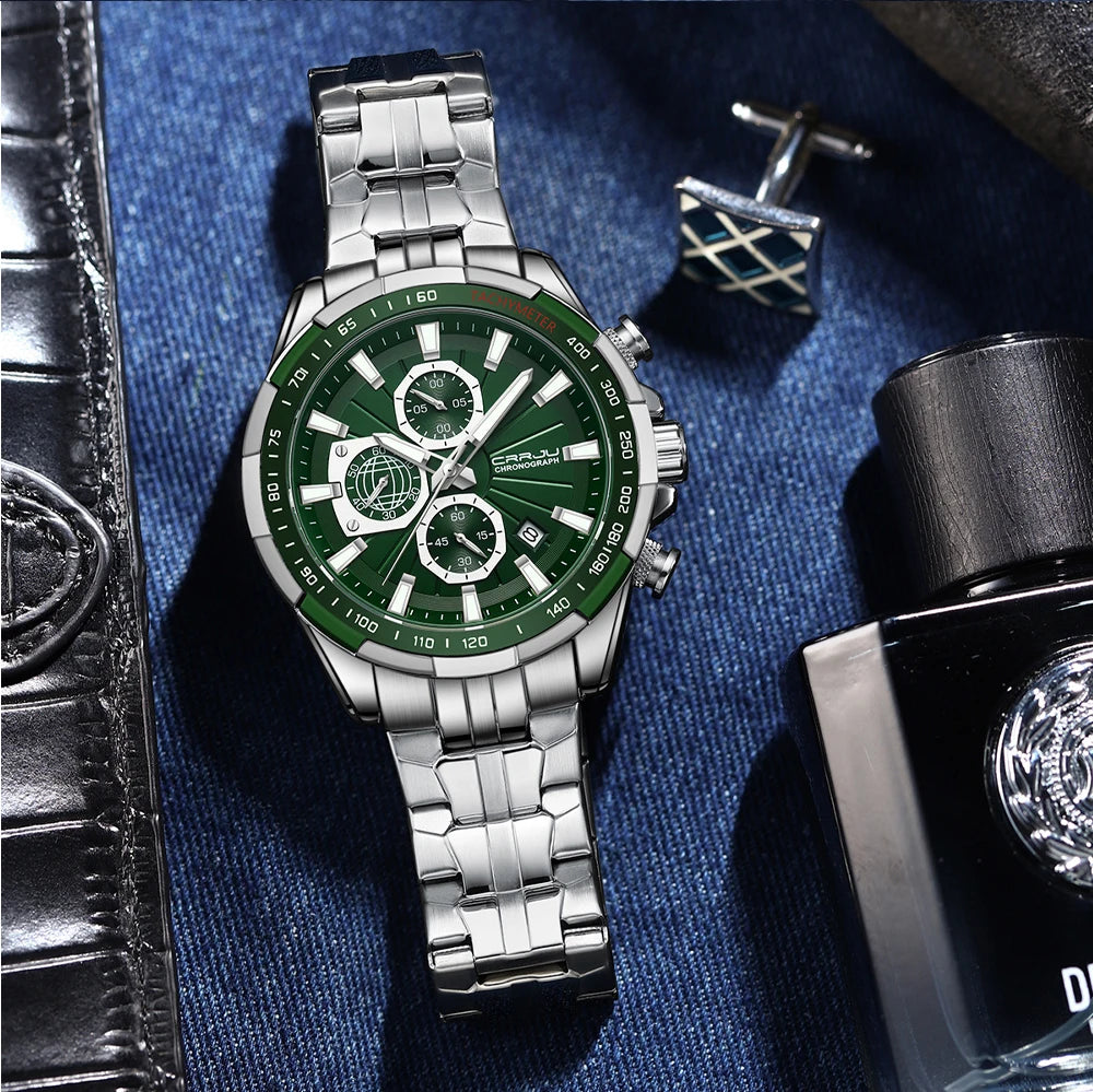 CRRJU Men's Watches Fashion Business Multifunction Quartz Chronograph with Auto Date and Luminous Hands Relogio Masculino