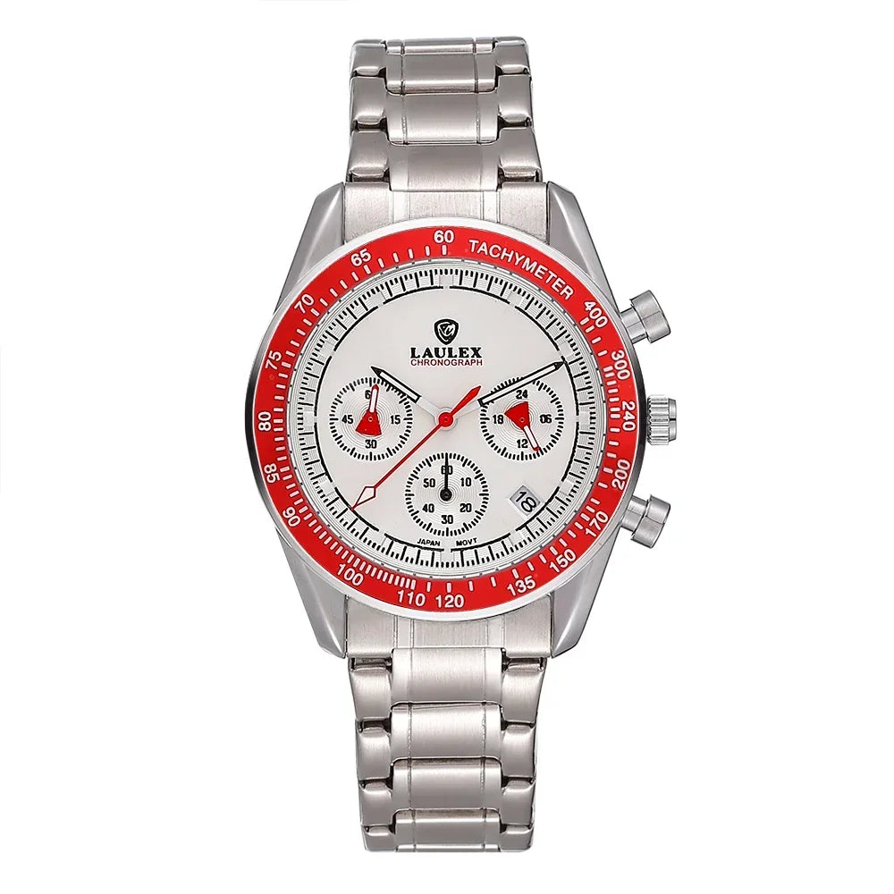 2024 LAULEX luxury top AAA multi-function chronograph 30M water-resistant fashion business stainless steel quartz watch