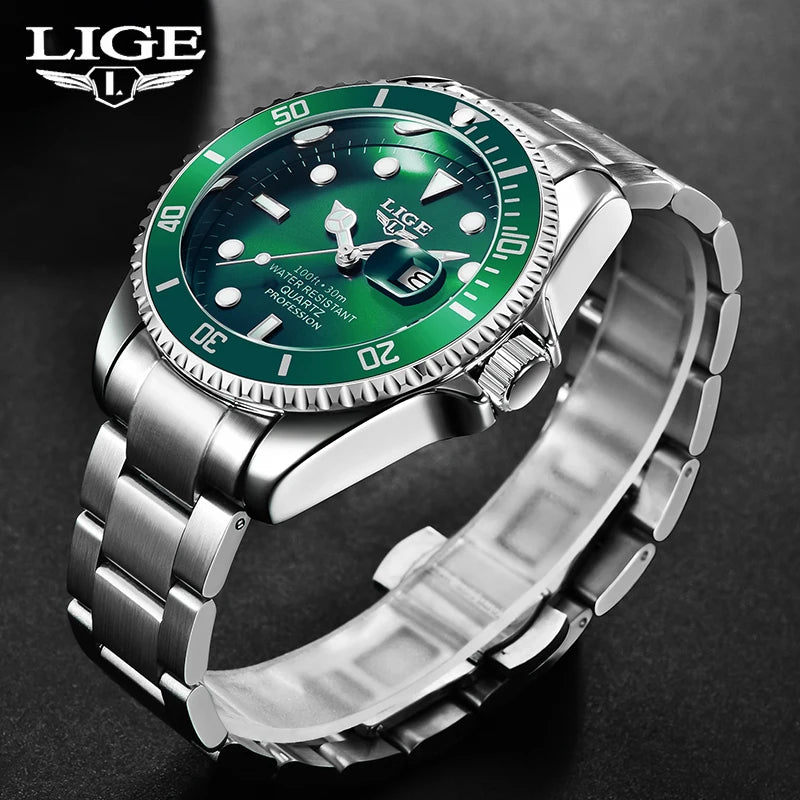 LIGE Top Luxury Watches For Men Fashion 30M Waterproof Luminous Date Quartz Wristwatches Casual Business Mens Watch Roloj Hombre