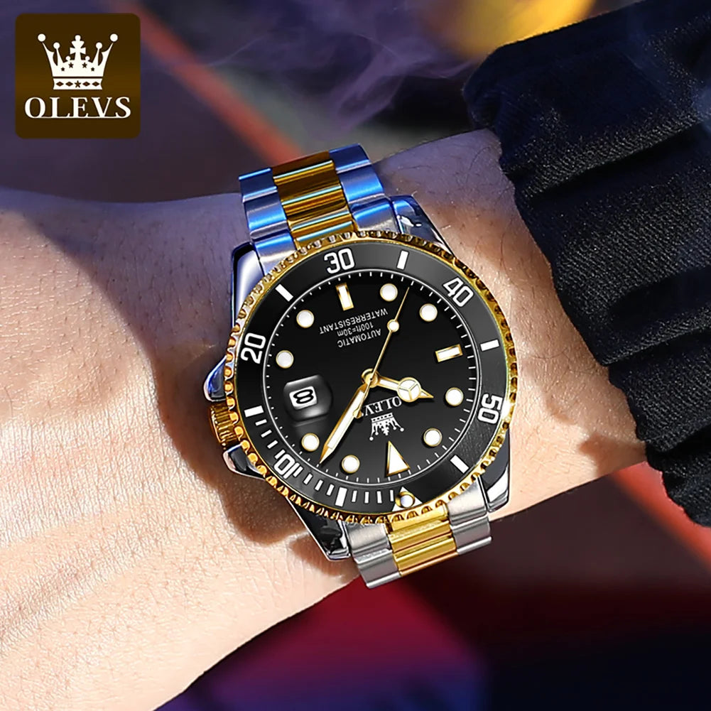 OLEVS 6650 Luxury Automatic Watch Men Rotary Lap Mechanical Movement Waterproof Sports Top Brand Stainless Steel Wristwatch