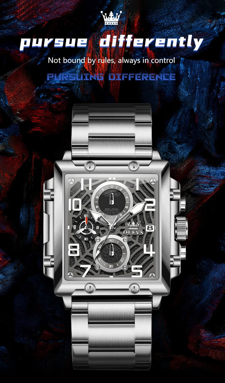 OLEVS 2958 Men Watch Fashion Business Square Quartz Watch Luxury Brand Waterproof Chronograph Formal Sports Men Watch Box Reloj