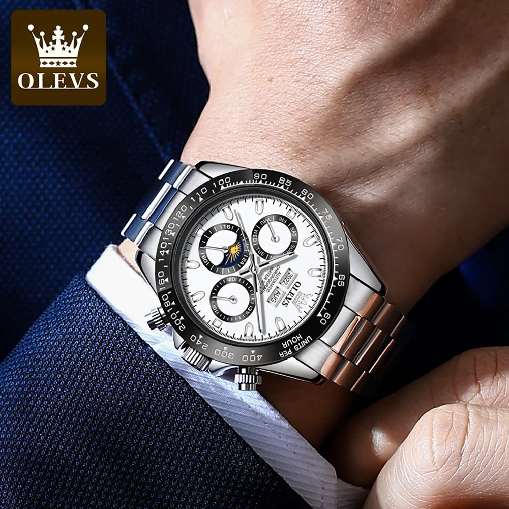 OLEVS 6654 Top Brand Men's Watches Classic Fashion Automatic Mechanical Watch for Man Complete Calendar Moon Phase Waterproof