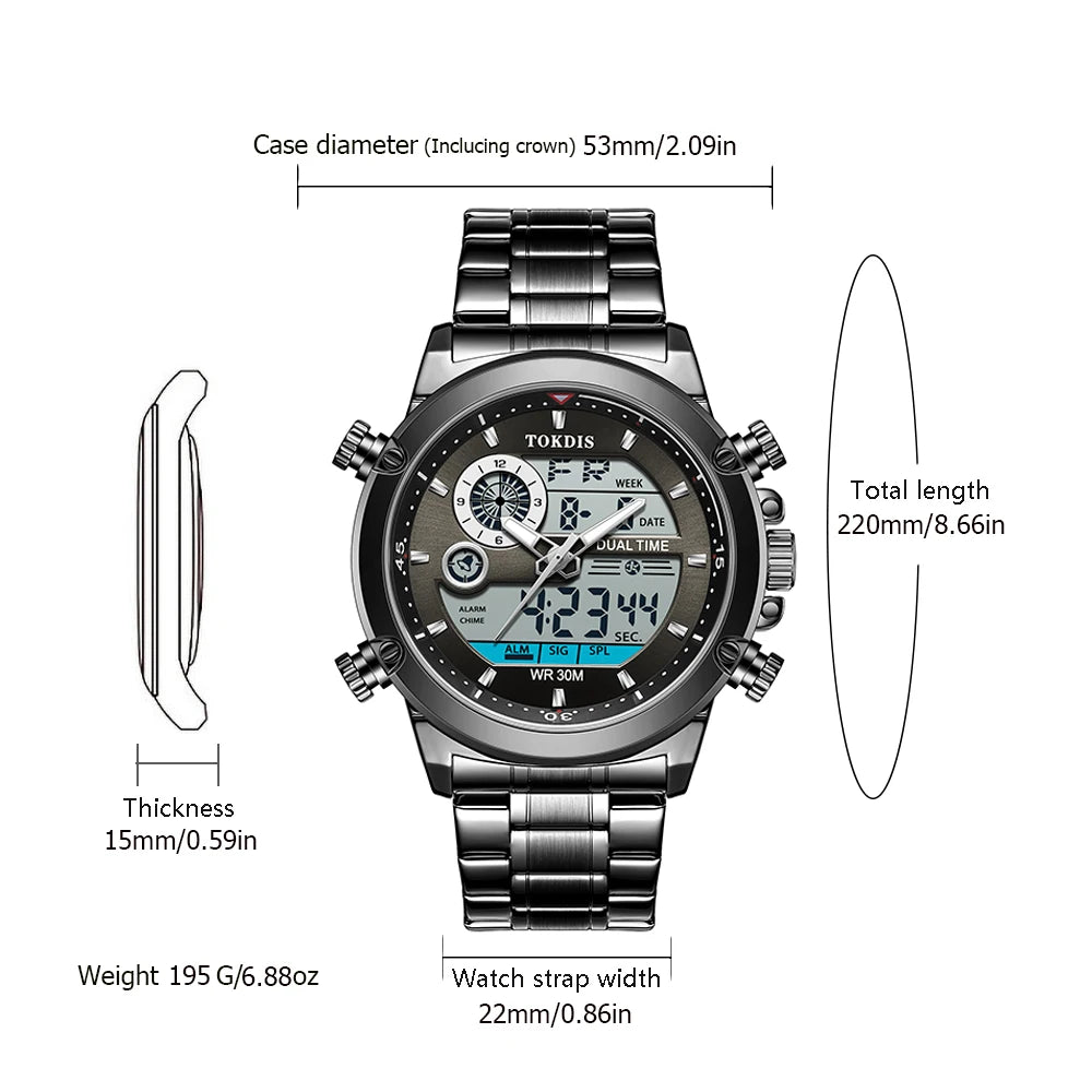 Relogio Masculino Fashion Business Watches For Men Waterproof Luxury Mens Dual Display Quartz Wristwatch Analog Sports Watch Man