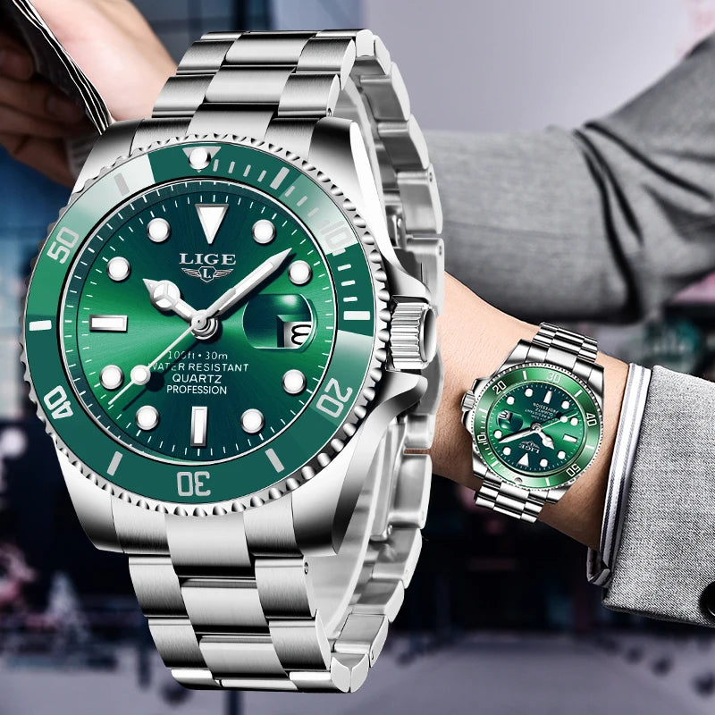 LIGE Top Luxury Watches For Men Fashion 30M Waterproof Luminous Date Quartz Wristwatches Casual Business Mens Watch Roloj Hombre