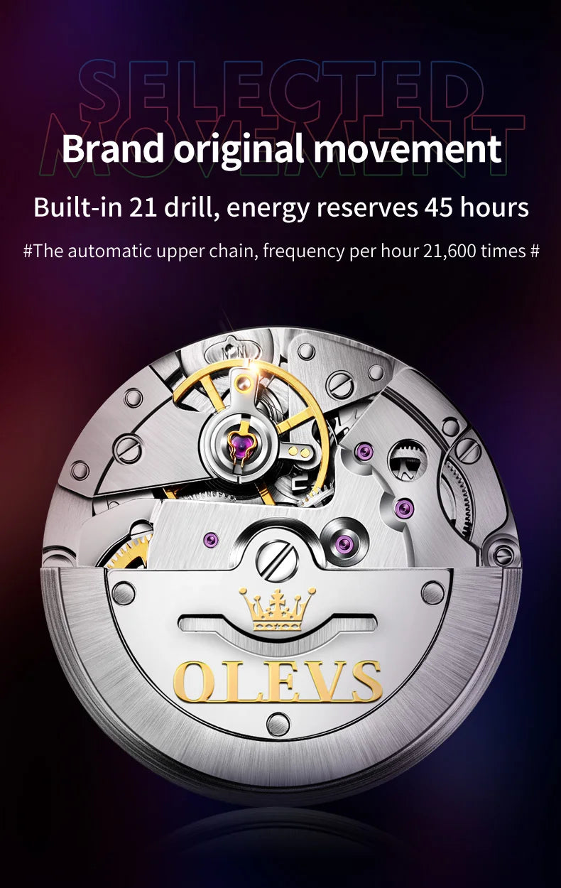 OLEVS 6650 Luxury Automatic Watch Men Rotary Lap Mechanical Movement Waterproof Sports Top Brand Stainless Steel Wristwatch