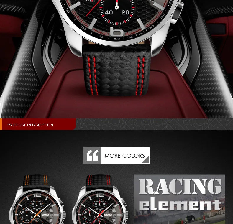 Skmei Top Brand Luxury Leather Strap 5Bar Waterproof Quartz Wristwatches Relogio Masculino Fashion Sport Mens Watches 9106