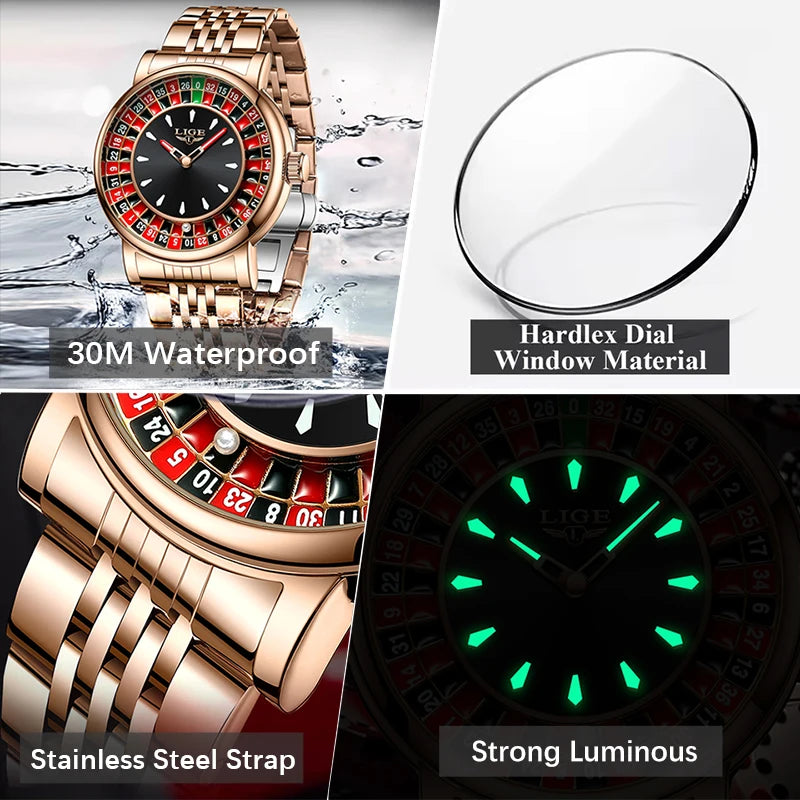 LIGE Men Watch Top Brand Luxury Arabic Numerals Rotating Dial Roulette Quartz Watches For Men Waterproof Luminous Man Wristwatch