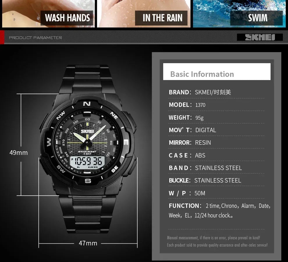 SKMEI 1370 Luxury Full Steel Business Waterproof Watch Relogio Masculino Watch Men Fashion Sport Quartz Clock Mens Watches