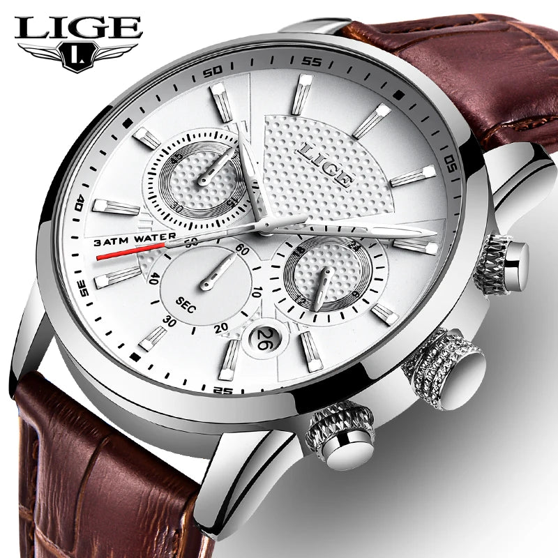 2024 LIGE Top Luxury Mens Watch Casual Business Quartz Watches Men Fashion Leather Wristwatch Waterproof Male Clock Reloj Hombre
