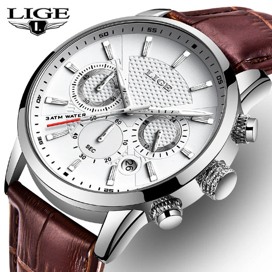 2024 LIGE Top Luxury Mens Watch Casual Business Quartz Watches Men Fashion Leather Wristwatch Waterproof Male Clock Reloj Hombre