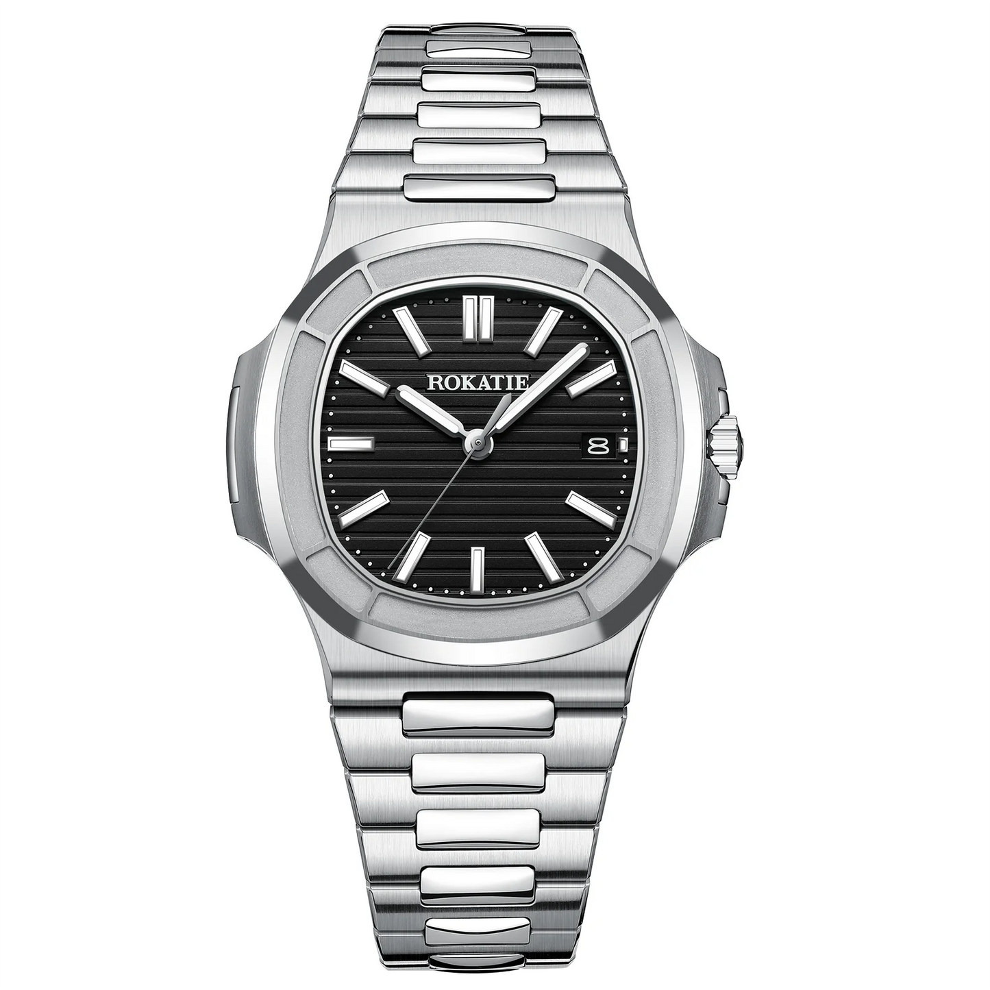 ROKATIE 2024 Luxury 9015 Japanese Movement Stainless Steel Watch 38mm Case Luminous Feature Day 50m Waterproof Watches for men
