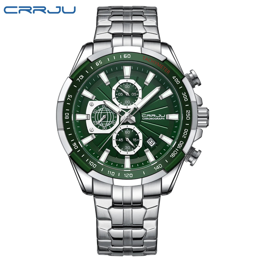 CRRJU Men's Watches Fashion Business Multifunction Quartz Chronograph with Auto Date and Luminous Hands Relogio Masculino