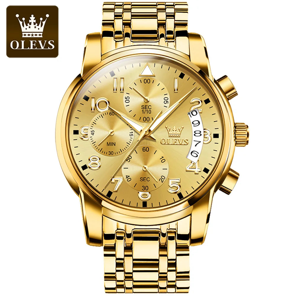OLEVS Men's Watches Top Brand Luxury Fashion Fine Steel Original Quartz Wristwatch Waterproof Luminous Date Chronograph reloj