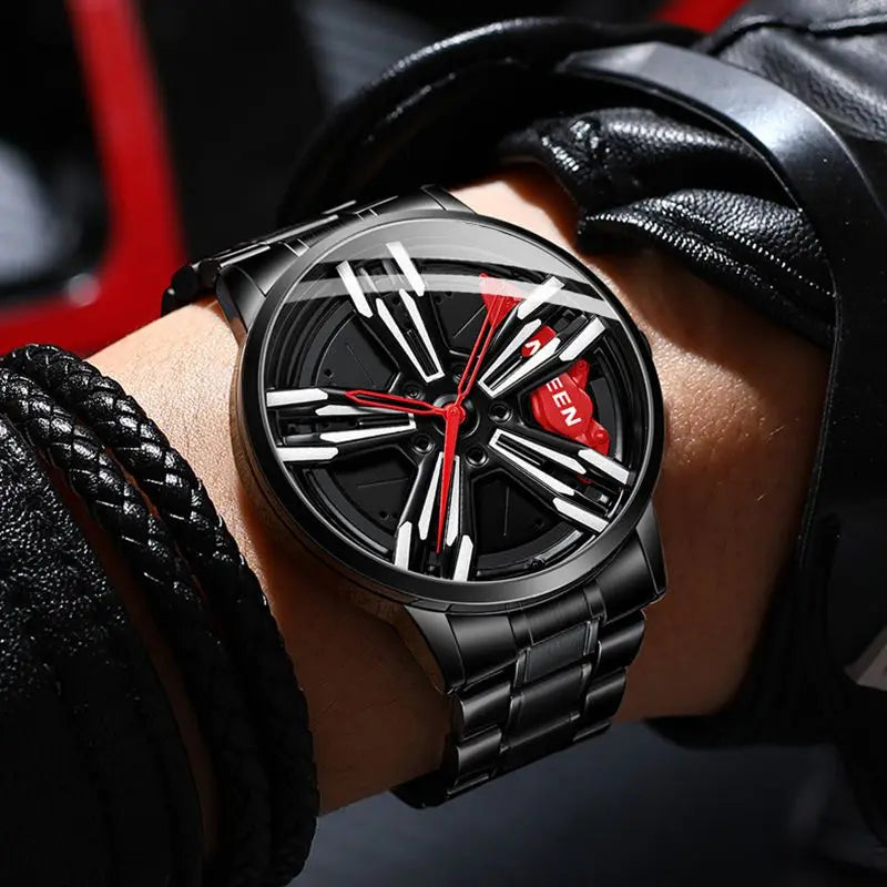 2025 New Racing Watches Men Custom Design Super Car Rim Watch Stainless Steel Black Retro Waterproof Watch Relogio Masculino