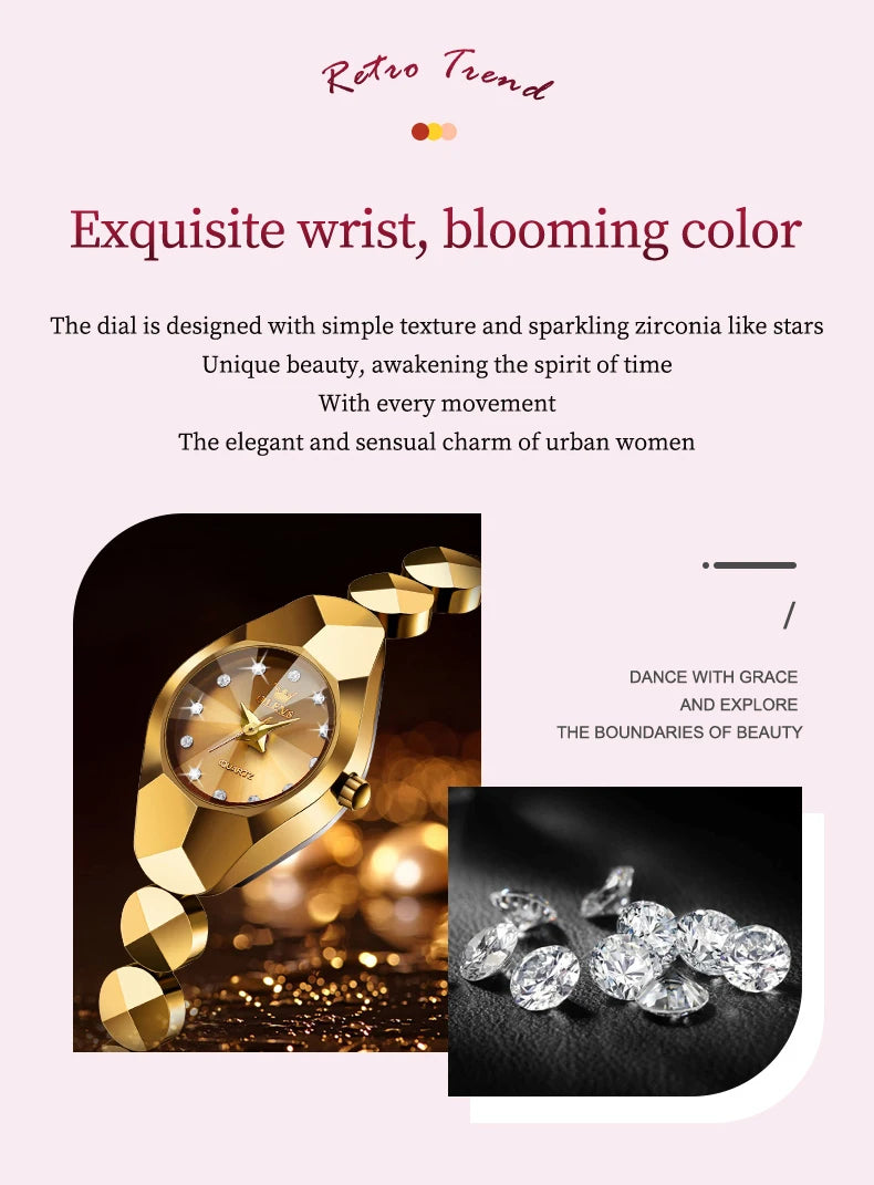 OLEVS 7007 Ladies Watches Original Quartz Wristwatch Rhombus Mirror Diamond Scale Tungsten Steel Watch for Women Bracelet Set