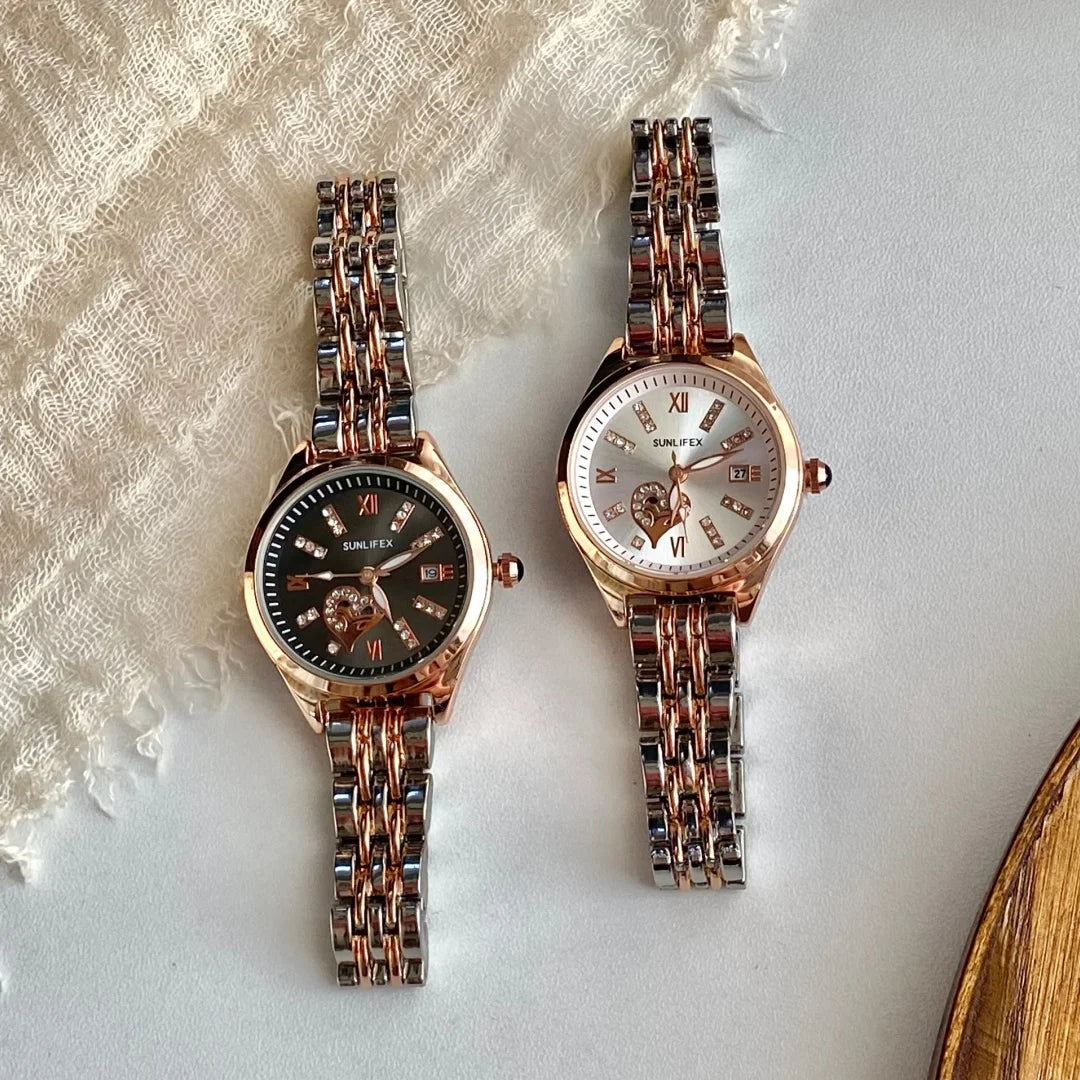 Luxury Watches For Women Lover Dial Rose Gold Stainless Steel With Date Quarzt Wristwatch Ladies Watches Relogio Feminino