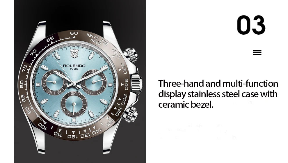 ROLENDO Luxury Men Automatic Diver Watch 40.5mm Mineral Crystal Luminous Date 300M Waterproof High-end Men's Wristwatch Gift