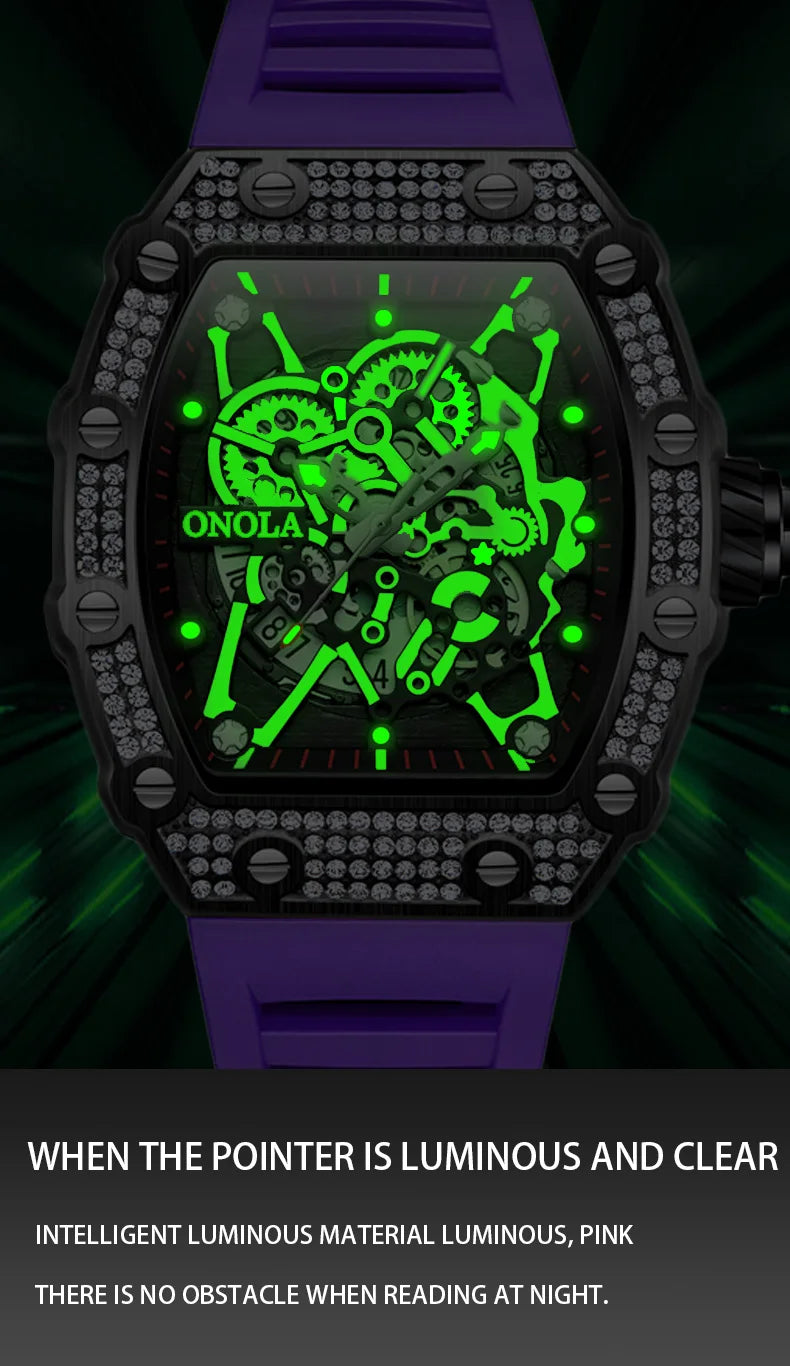 2022 New Men's Watch ONOLA Fashion Luxury Diamond Inlaid Design Quartz Waterproof Tape Watches Men Relogio Masculino Clock