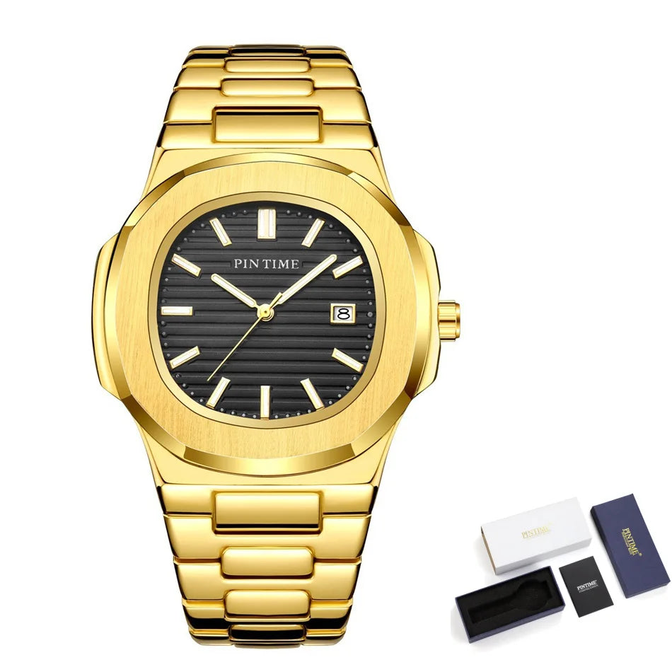 2025 Top Brand Luxury Men Wristwatch Business Waterproof Luminous Alloy Polygonal Case Business Quartz Watch Male with Calendar