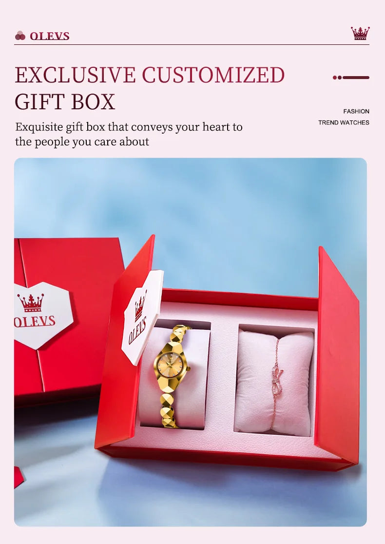 OLEVS 7007 Ladies Watches Original Quartz Wristwatch Rhombus Mirror Diamond Scale Tungsten Steel Watch for Women Bracelet Set