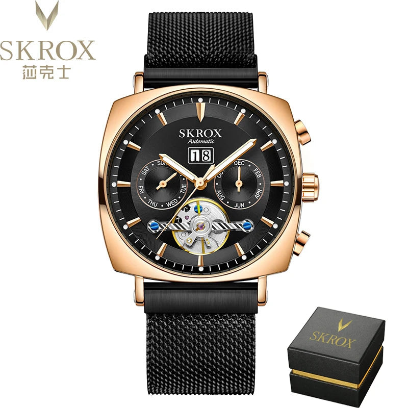 SKROX Square Tourbillon Automatic Movement Man Watch Mechanical Male Wristwatches Original Brand High-End Luxury Clockwork reloj