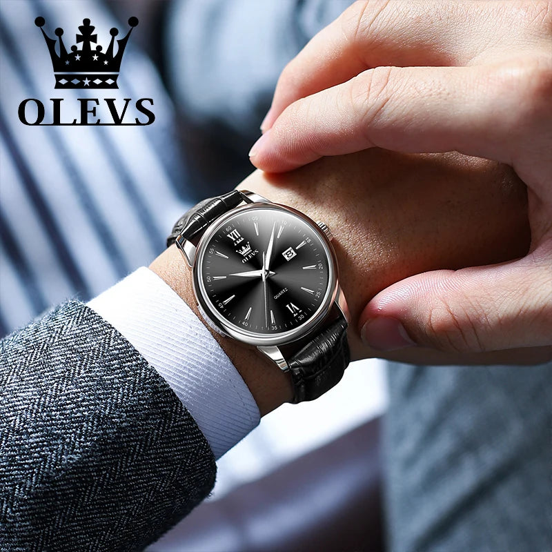 OLEVS Luxury Business Quartz Watches for Men Leather Strap Original Casual Waterproof Man Watch High Quality Men's Wrist Watches