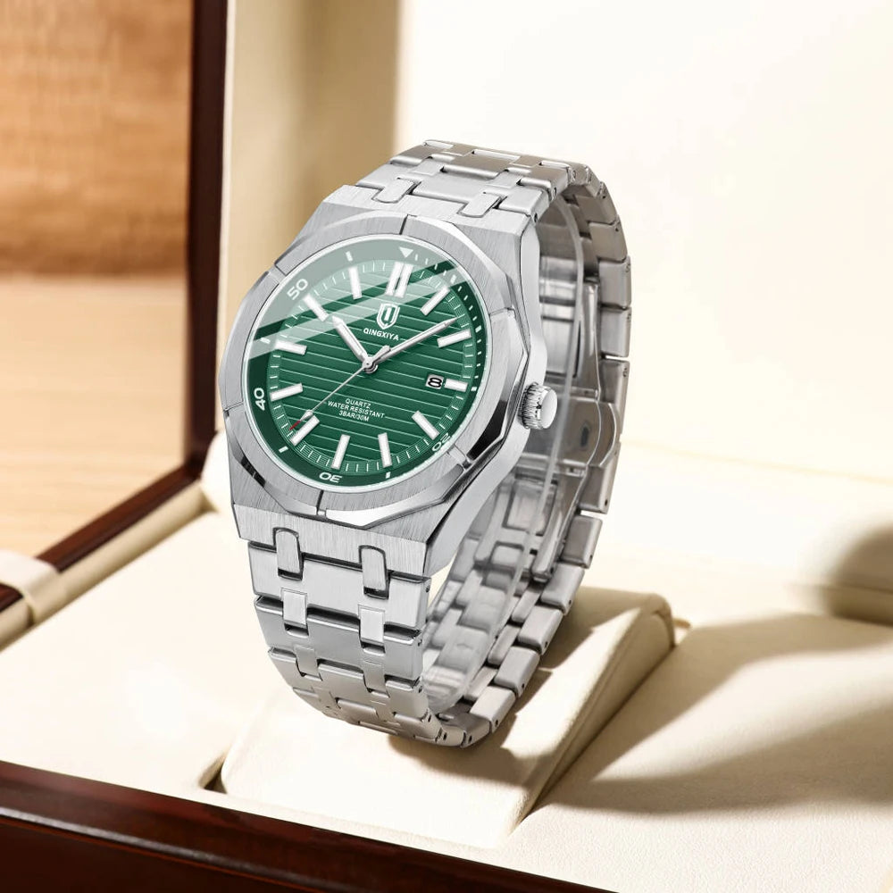 QINGXIYA Mens Watch Top Brand Luxury Auto Date Quartz Watch for Men Stainless Steel Waterproof Wrist Watches relogio masculino