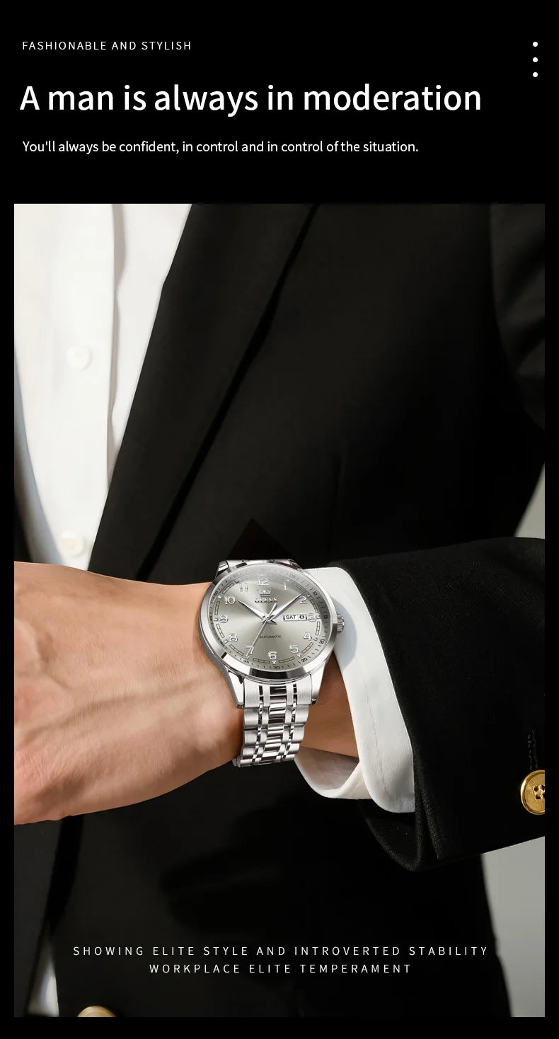 OLEVS Luxury Watch For Men automatic mechanical Wristwatches Classic Men Watch Waterproof Gray Dial Luxury Brand Date Week 7077