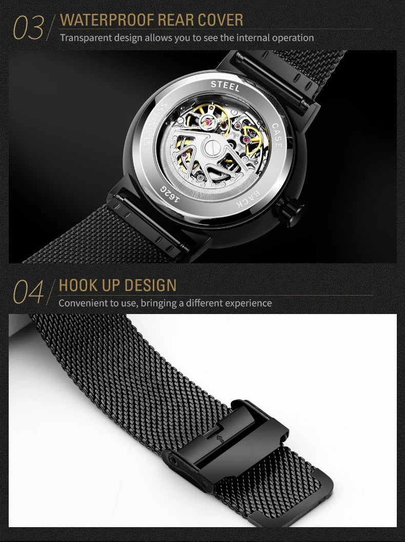 2025 SKROX Original High-End Luxury Elegant Automatic Movement Clockwork Thin Man Watch Mechanical Waterproof Male Wrist Watches