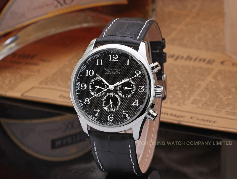 JARAGAR Luxury Replica Six Hands Multifunctional Automatic Man Watches Leather Elegant Mechanical Waterproof Male Wrist Clock