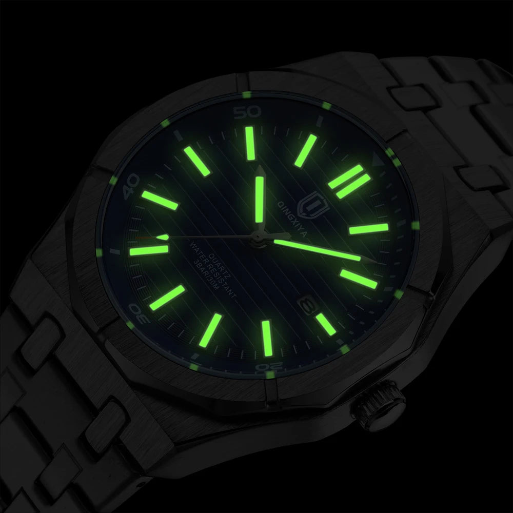 QINGXIYA Mens Watch Top Brand Luxury Auto Date Quartz Watch for Men Stainless Steel Waterproof Wrist Watches relogio masculino