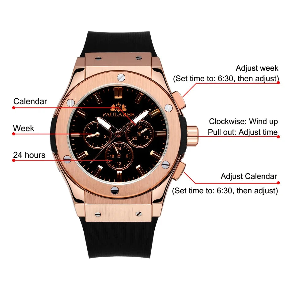Automatic Watches for Men Mechanical Movement Rose Gold Silver Black Case White Rubber Casual Sports Geneve Watch