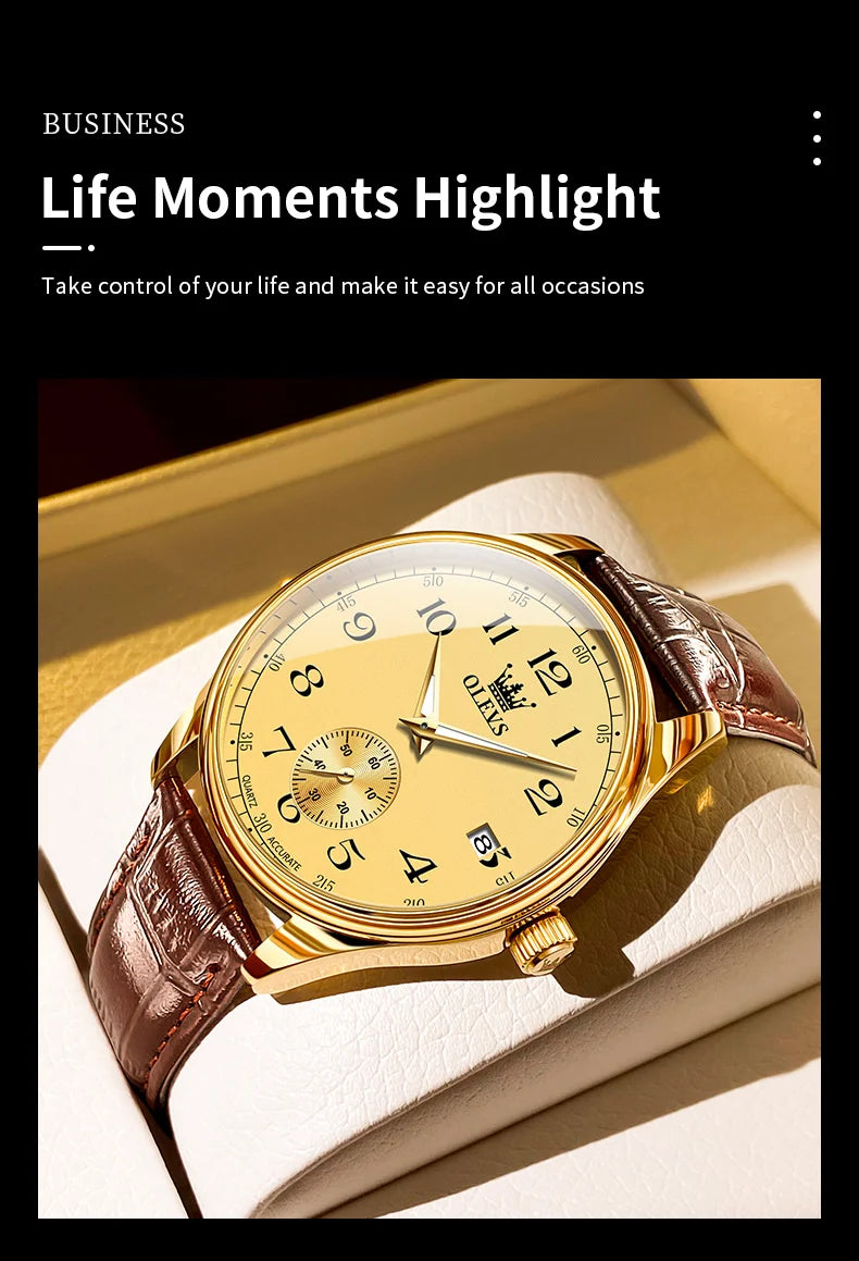 OLEVS 3622 Chronograph Quartz Watch for Men Fashion Leather Strap Luminous Waterproof Classic Digital Dial Top Men's Wristwatch