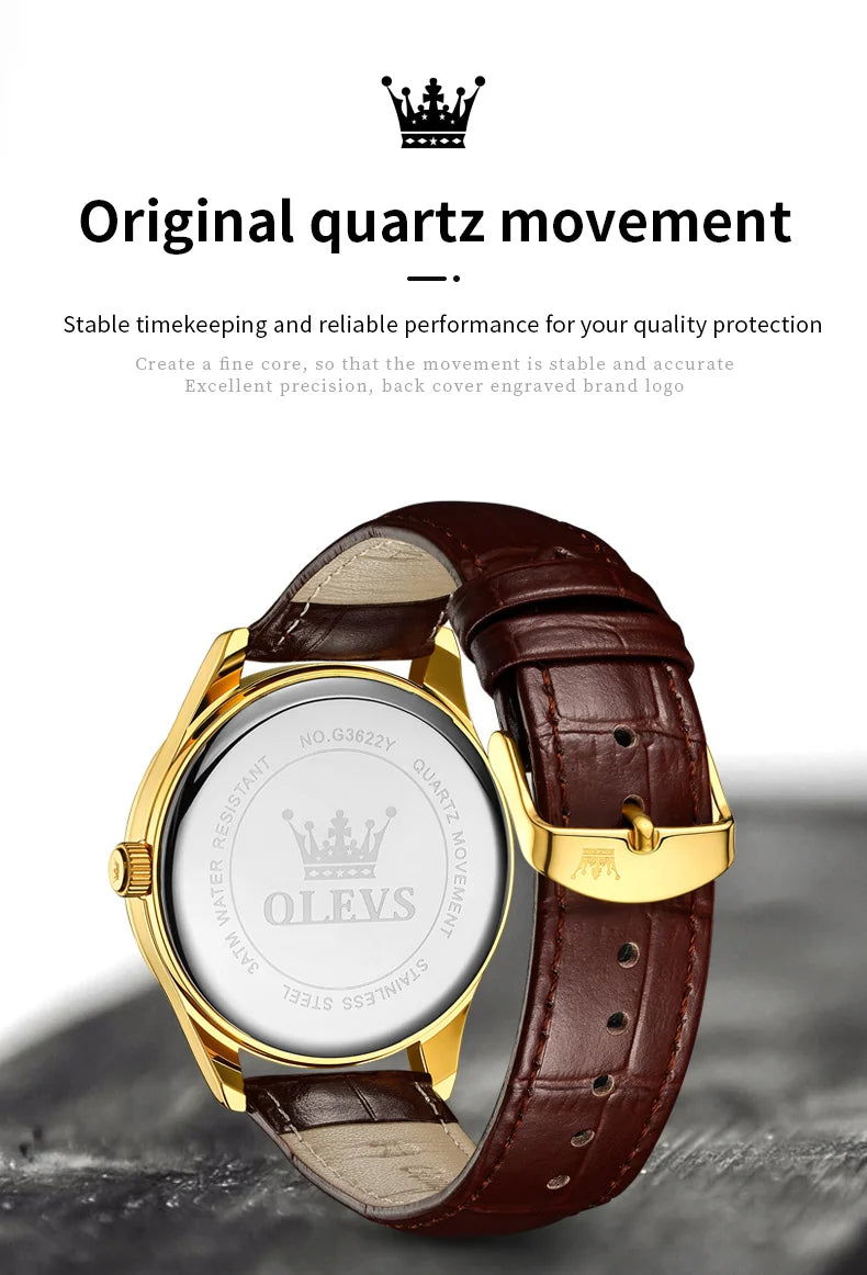 OLEVS 3622 Chronograph Quartz Watch for Men Fashion Leather Strap Luminous Waterproof Classic Digital Dial Top Men's Wristwatch