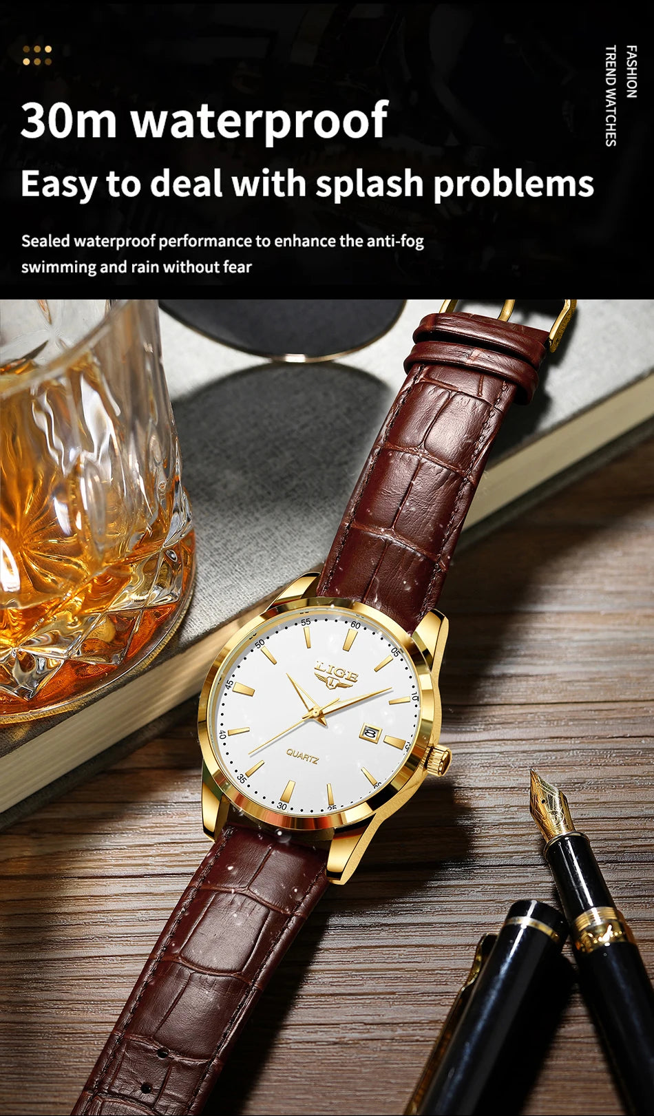 LIGE Fashion Brown Leather Watch Men Military Sports Men's Quartz Wristwatches Casual Waterproof Chronograph Relogios Masculino
