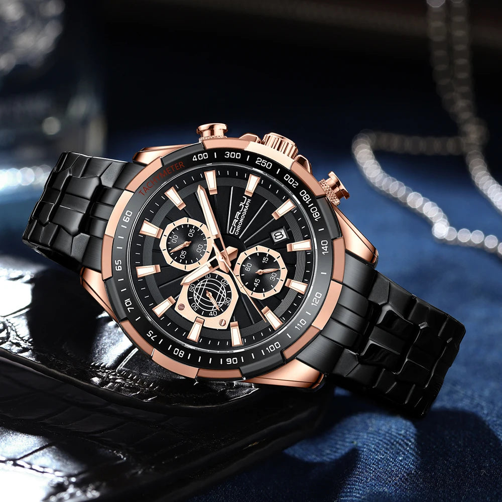 CRRJU Men's Watches Fashion Business Multifunction Quartz Chronograph with Auto Date and Luminous Hands Relogio Masculino