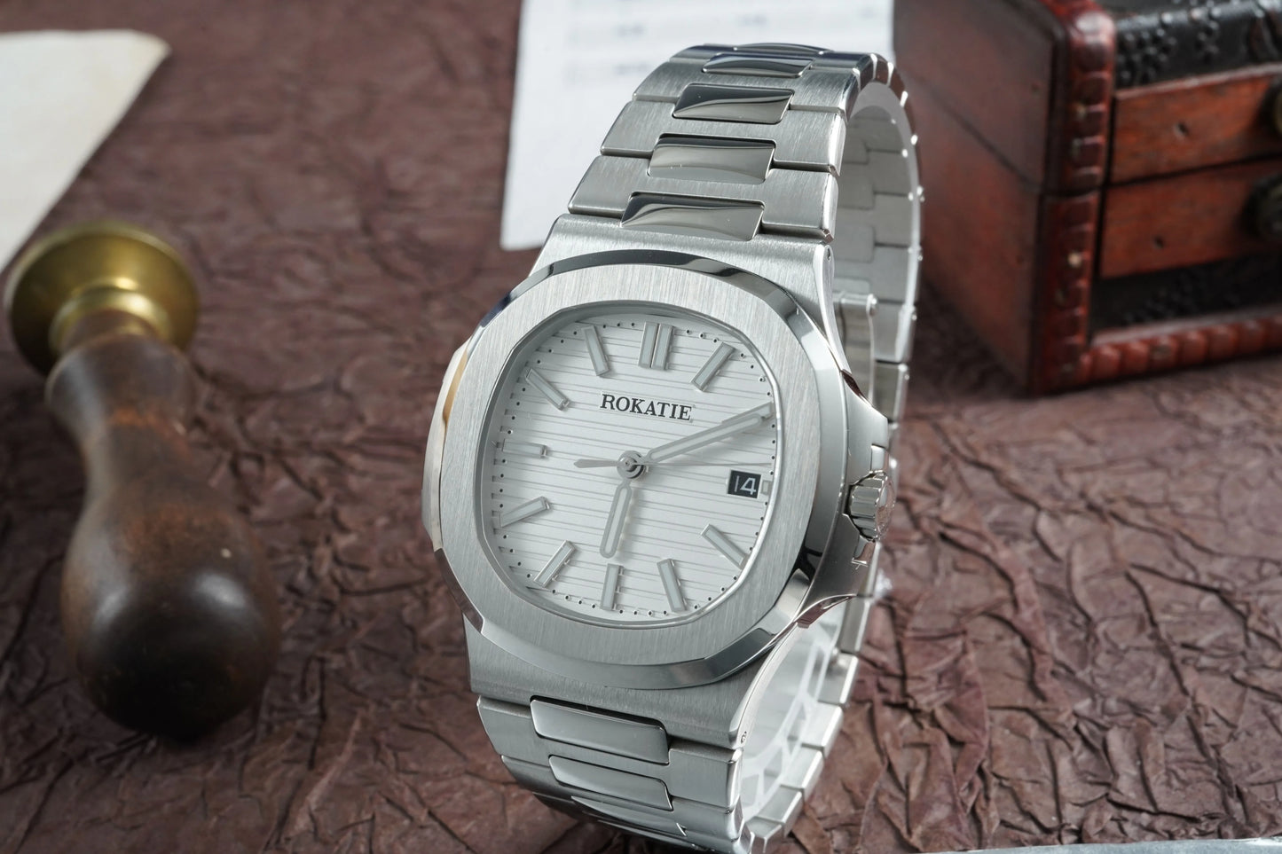 ROKATIE 2024 Luxury 9015 Japanese Movement Stainless Steel Watch 38mm Case Luminous Feature Day 50m Waterproof Watches for men