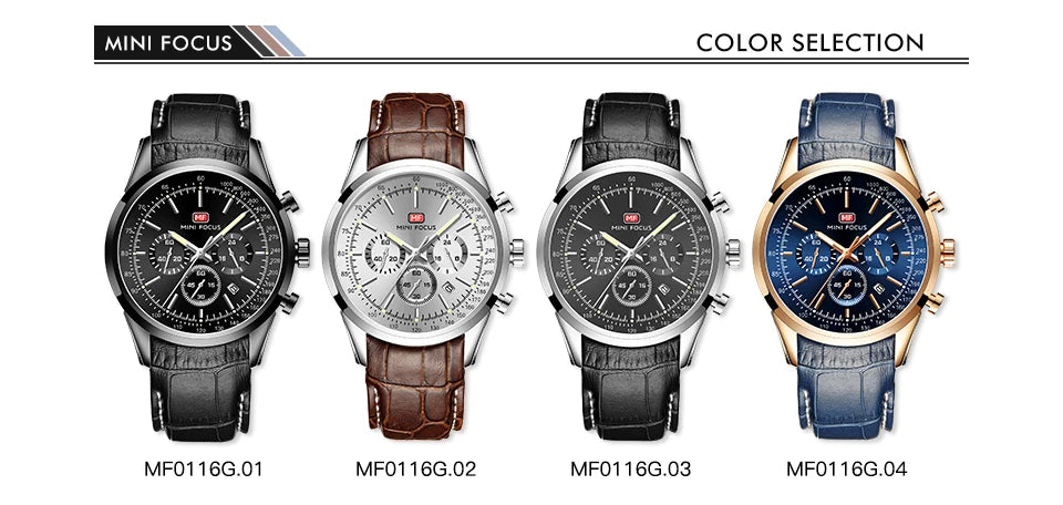 Top Brand Men's Leather Watch Luxury Quartz Watch Casual Business Sport Waterproof Chronograph Wristwatch with Date Display