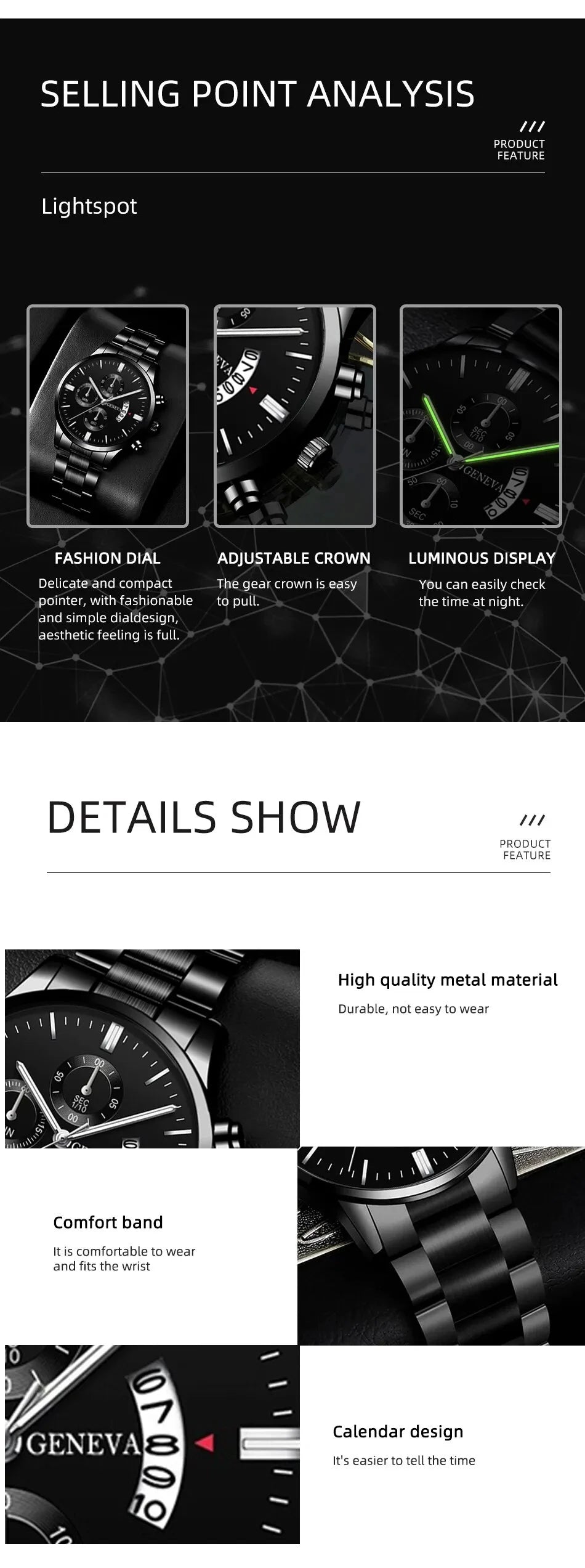 Fashion Mens Watches Luxury Black Stainless Steel Quartz Wrist Watch Man Business Watch for Men Calendar Clock Reloj Hombre