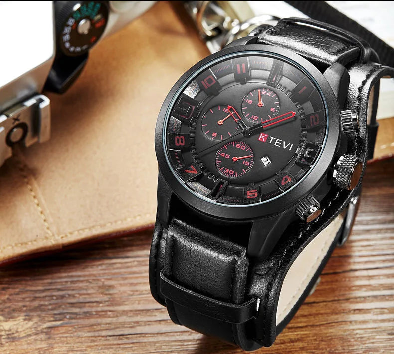Retro Men's Watches High-end Luxury Man Watch PU Leather Strap Date Business Quartz Watch Big Dial Military tactical Wristwatch