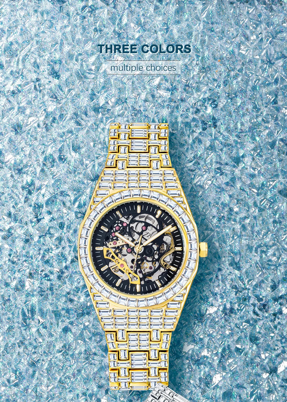 Luxury Automatic Watch For Men Hip Hop Diamond Skeleton Mechanical relogio masculino Ice Out waterproof Man Watches Dropshipping
