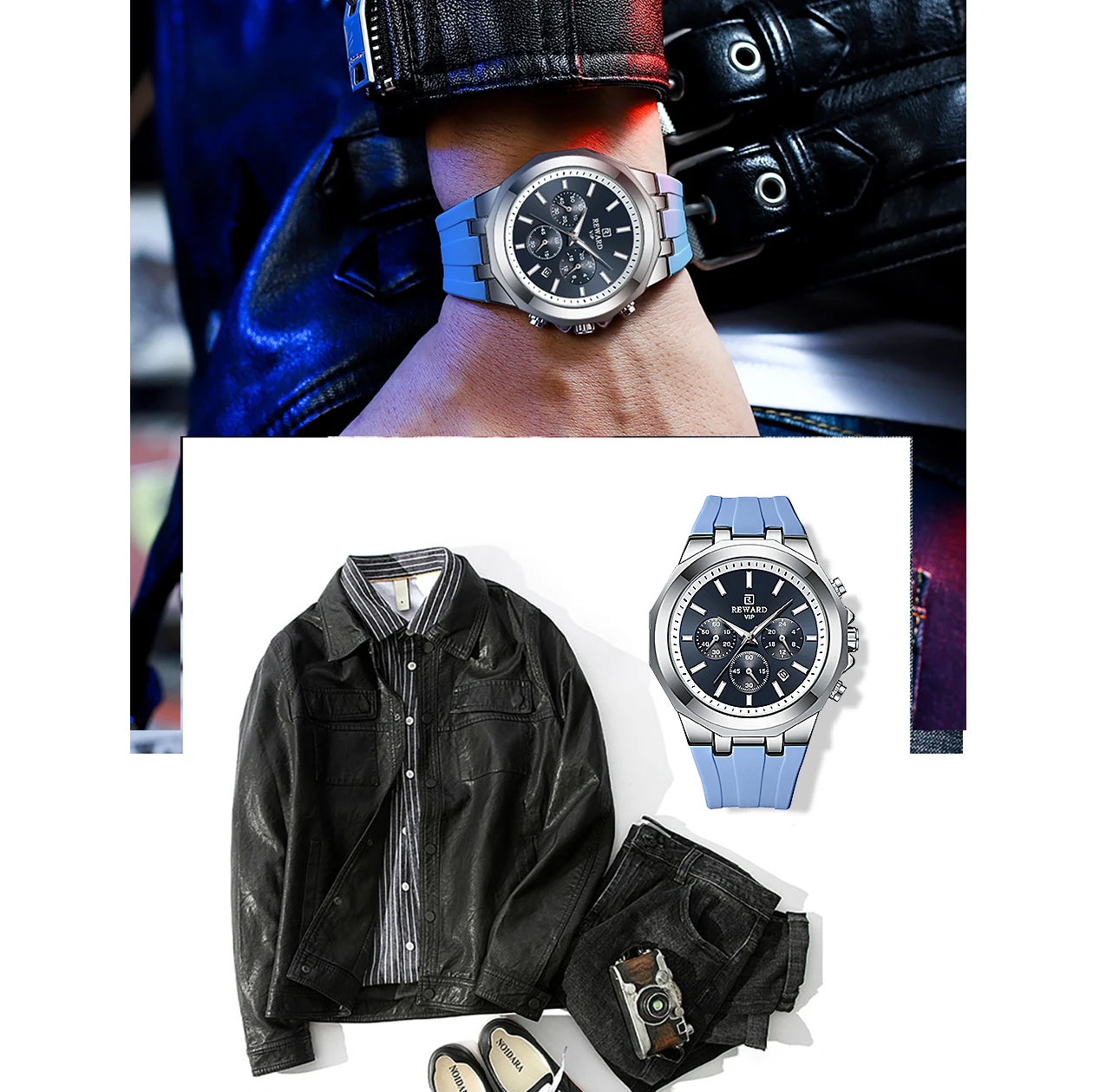 REWARD Mens Watches Top Luxury Brand Waterproof Sport Wrist Watch Chronograph Quartz Military Genuine Relogio Masculino