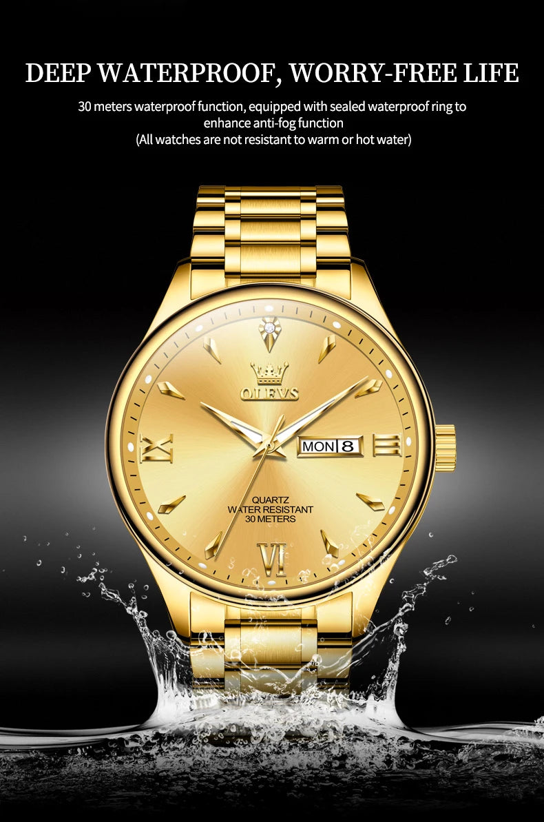 OLEVS 9806 Classic Men's Watches Roman Scale Date Week Stainless steel Business Waterproof Hand Clock