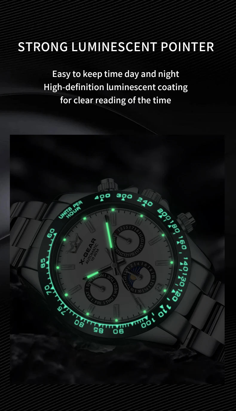 New Luxury Men's Watch – Automatic Mechanical Triple Sub-Dial Six-Hand Water-Resistant Luminous Stainless Steel Wristwatc