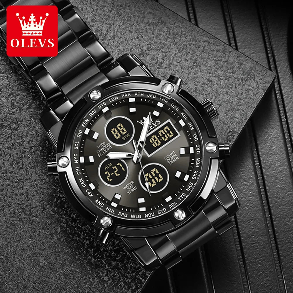 OLEVS 2024 New Mens Watches Top Brand Luxury Sport Digital Quartz Wristwatch For Men All Steel Military Waterproof Clock+Box