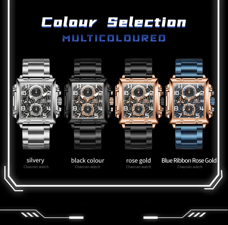 OLEVS 2958 Men Watch Fashion Business Square Quartz Watch Luxury Brand Waterproof Chronograph Formal Sports Men Watch Box Reloj