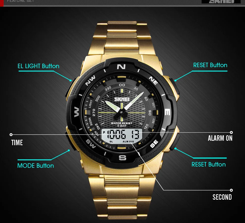 SKMEI 1370 Luxury Full Steel Business Waterproof Watch Relogio Masculino Watch Men Fashion Sport Quartz Clock Mens Watches