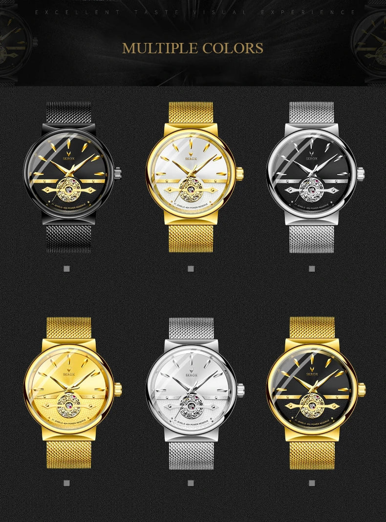 2025 SKROX Original High-End Luxury Elegant Automatic Movement Clockwork Thin Man Watch Mechanical Waterproof Male Wrist Watches