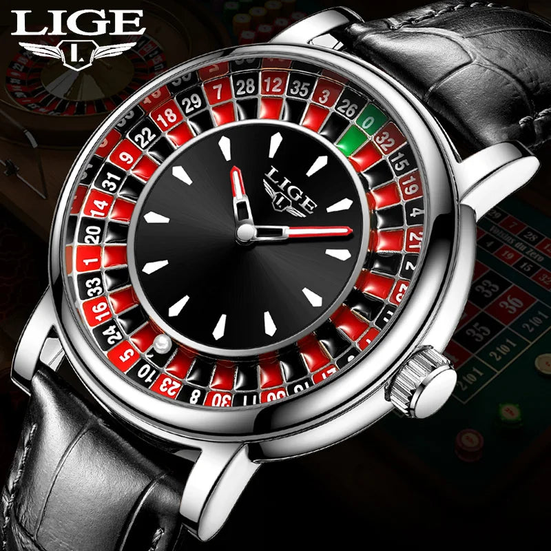 LIGE Creative Luxury Watches men Roulette Game Dial Fashion Mens Watch Waterproof Luminous Quartz Wristwatches Relojs Hombre+Box