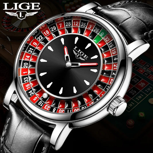 LIGE Creative Luxury Watches men Roulette Game Dial Fashion Mens Watch Waterproof Luminous Quartz Wristwatches Relojs Hombre+Box